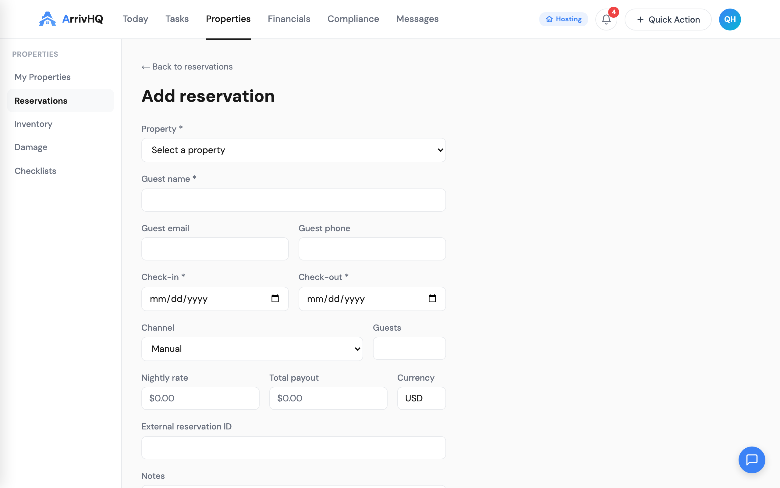 Reservation Access page with rotation in flight