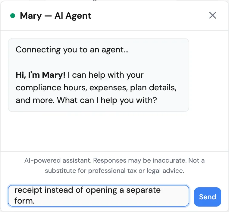 A host's feature idea typed into the AI Support chat input, ready to send